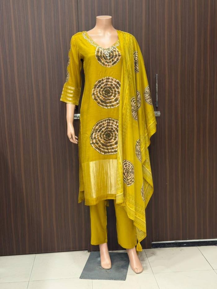MUSTARD SILK KURTI PANT DUPPATA SET