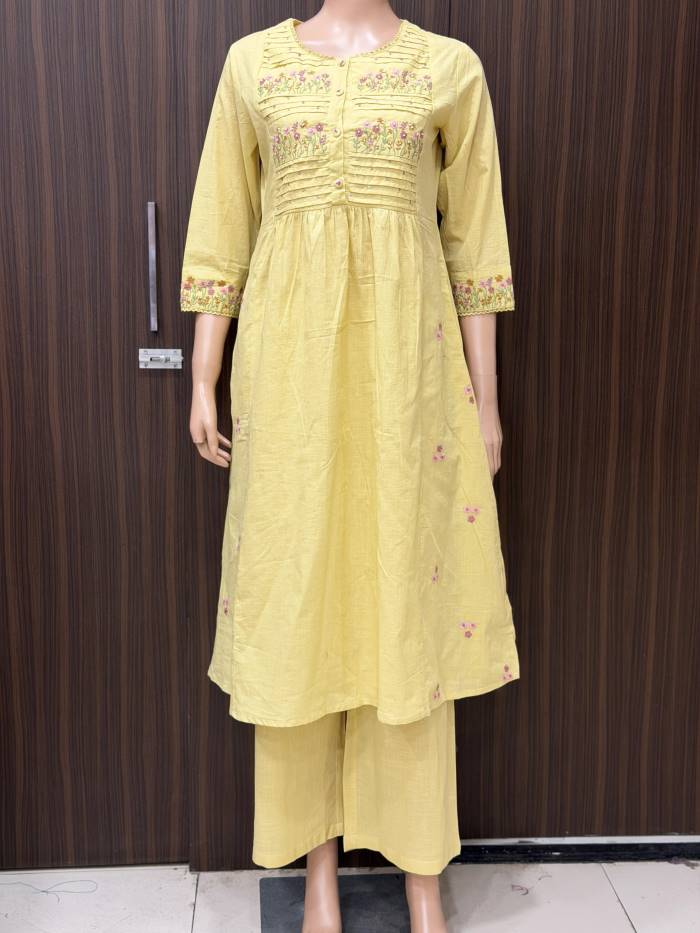 LEMON A-LINE KURTI PANT DUPPATA SET