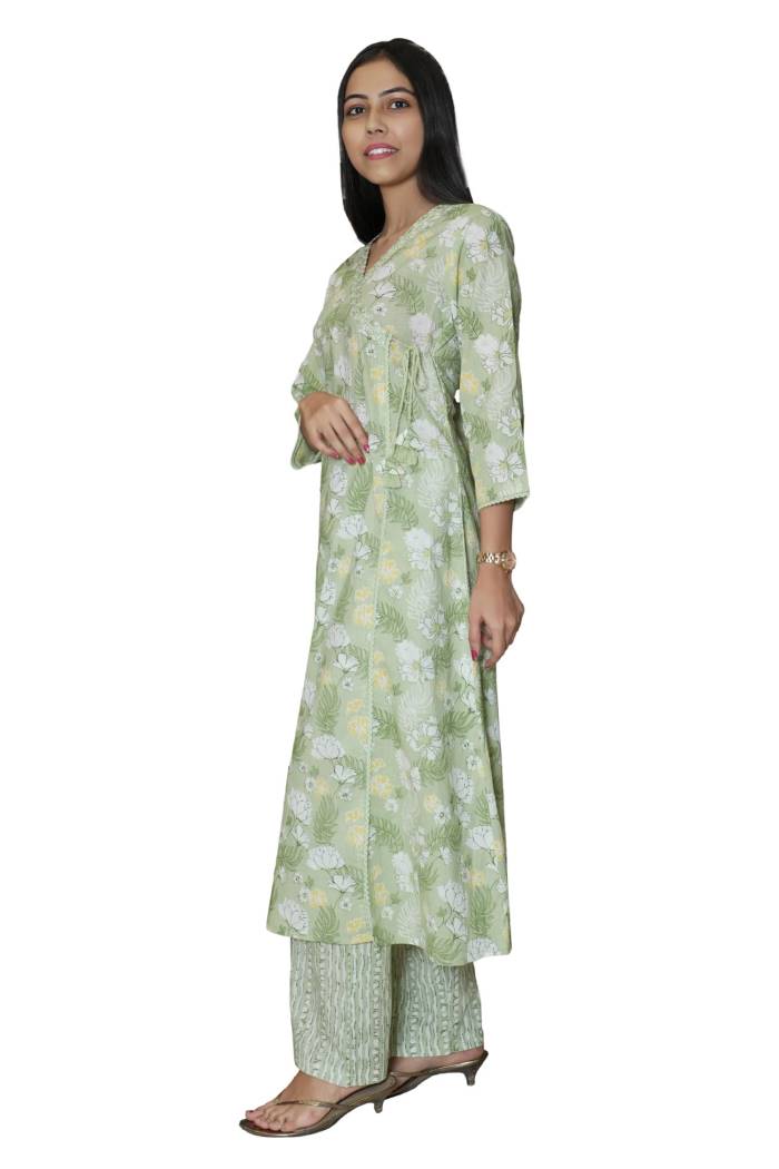 COTTON ANGARKHA KURTI PANT SET